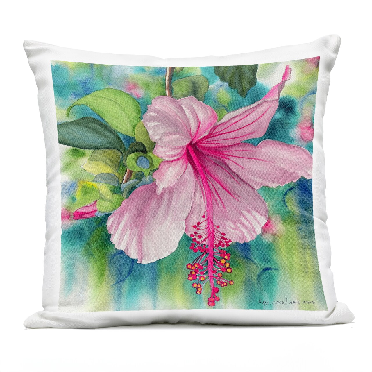 Stupell Industries Delicate Beauty Hibiscus Outdoor Printed Pillow, design by Christine Reichow, 18 x 7 x 18